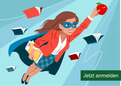 Frau im Business-Outfit ergreift im Flug einen roten Apfel