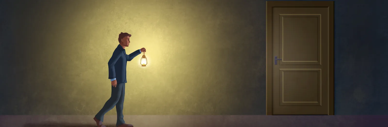 Ein Mann bringt mit einer Laterne Licht ins Dunkle